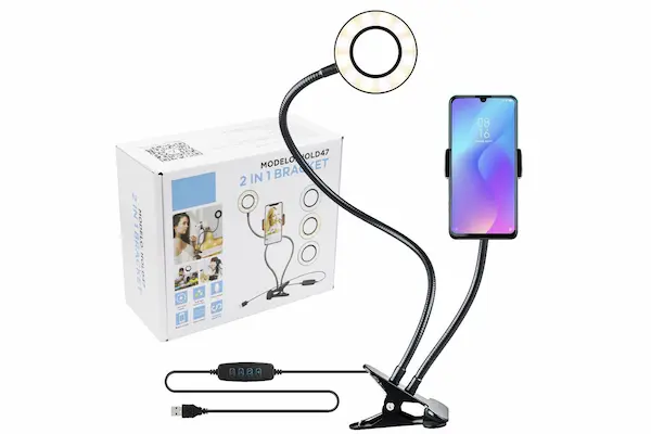 Flash Strobe Gooseneck Mount with Cold Shoe