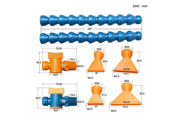 Plastic 3/8" Flexible Coolant Pipe Hose for CNC Machines - leak proof valve modular hose assembly